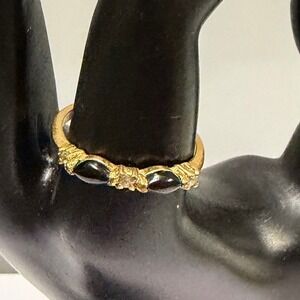 Vintage Gold Tone Marquise Cut Black Stone Ring Size 9 Signed SETA